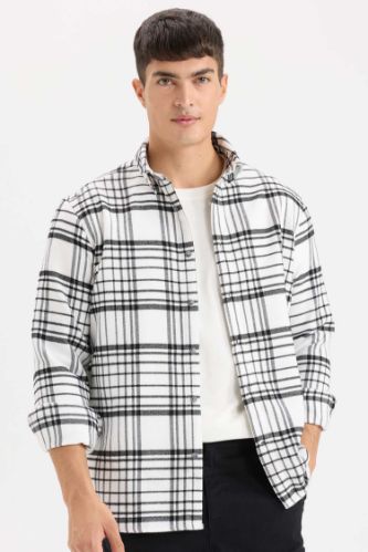 Regular Fit Polo Yaka Kareli Flanel Uzun Kollu Gömlek
