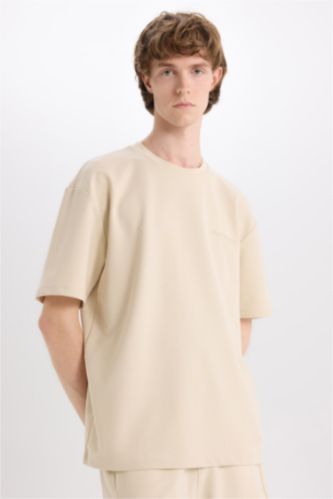 Boxy Fit Crew Neck Printed Heavy Fabric T-Shirt