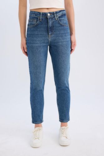 Lina Comfort Mom Fit Rahat Kalıp Yüksek Bel Bilek Boy Jean Yıkamalı Pantolon