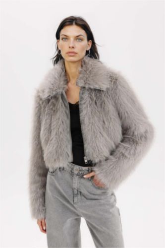 Regular Fit Cepli Fermuarlı Kısa Suni Kürk Ceket Mont