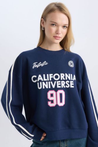 Coool Oversize Geniş Kalıp Bisiklet Yaka Sırt Baskılı Kalın Sweatshirt