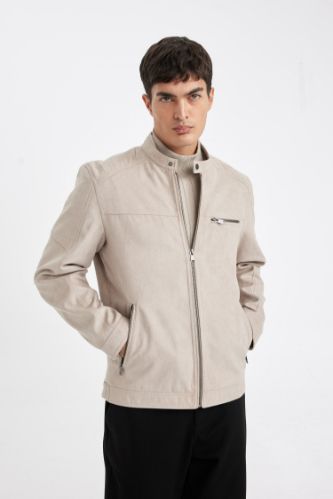 Slim Fit Dar Kesim Dik Yaka Fermuarlı Süet Görünümlü Mevsimlik Baharlık Mont