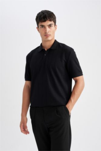 Erkek Siyah New Regular Fıt Kısa Kollu Polo Tişört