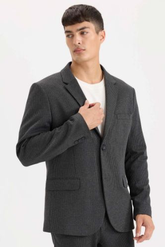 Slim Fit Dar Kesim Ceket Yaka Düğmeli Blazer Ceket