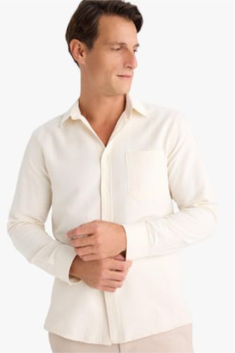 Regular Fit Polo Collar Cotton Long Sleeve Shirt