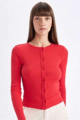 Slim Fit Dar Kesim Bisiklet Yaka Fitilli Kaşkorse Hırka