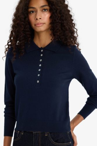 Regular Fit Polo Yaka Basic Düz Triko Kazak