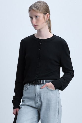 Gilet noir à col rond Coupe régulière