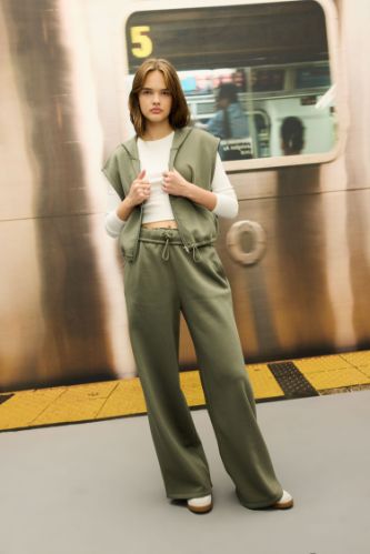 Coool Wide Leg Geniş Bol Paça Eşofman Altı Beli Lastikli Cepli Basic Düz