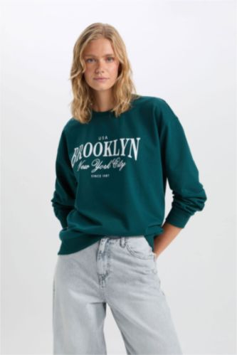 WOMAN Dark Green Regular Fit Thin Sweatshirt Fabric Sweatshirt