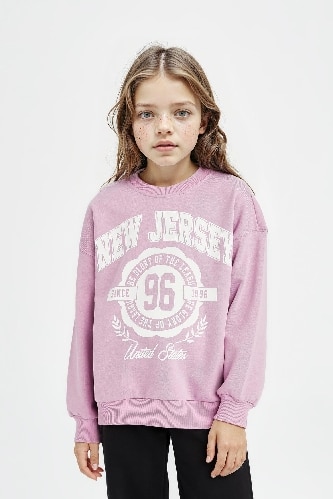 Kız Çocuk Relax Fit Bisiklet Yaka Baskılı Sweatshirt