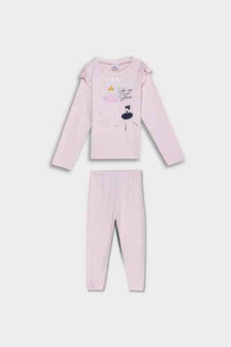 طقم بيجاما بيبي بناتي بطبعة باليه قصة عادية - قطعتين