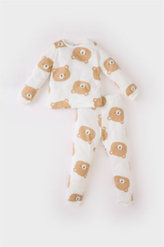 BABY BOY Ecru Baby Boy Bear Printed 2 Piece Pajama Set