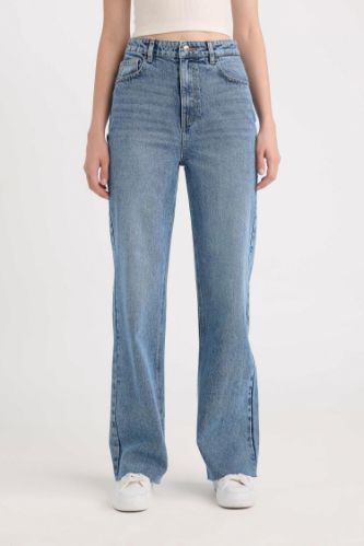 بنطرون جينز كروب برجل واسع وايد ليج وخصر عالي