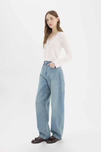 Baggy Fit High Waist Straight Leg Long Jeans