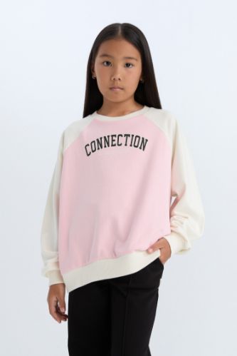 Kız Çocuk Relax Fit Bisiklet Yaka Baskılı Sweatshirt