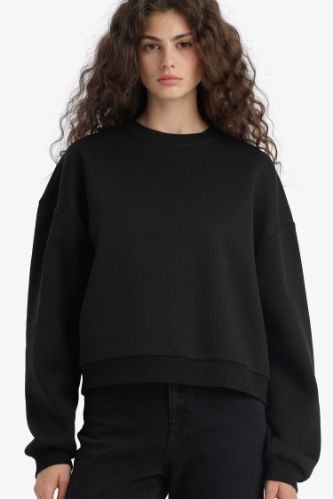 Regular Fit Bisiklet Yaka Kalın Basic Düz Sweatshirt