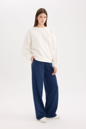 Straight Fit Long Elastic Waist Basic Sweatpants