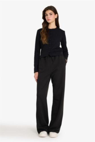 Straight Fit Beli Bağcıklı Basic Düz Geniş Paça Eşofman Alt