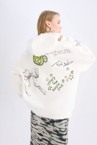 Coool Oversize Geniş Kalıp Kapüşonlu Sırt Baskılı Kalın Sweatshirt