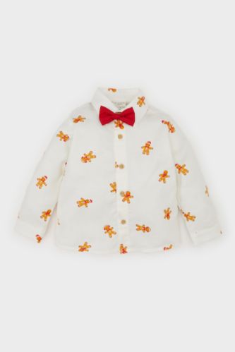 Erkek Bebek Yılbaşı Temalı Twill Uzun Kollu Gömlek