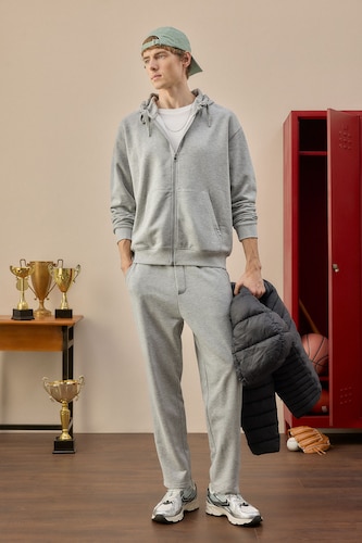 MAN Grey Melange Regular Fit Prockets Straight Leg Trousers