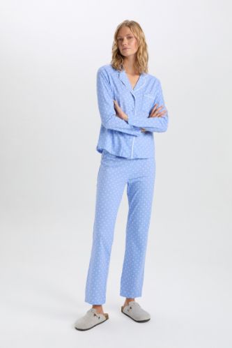 Fall in Love Pijama Takım Puantiyeli Uzun Kollu Üst Beli Lastikli Alt