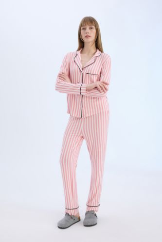 Pijama Takımı Çizgili Uzun Kollu Üst Beli Lastikli Uzun Altı-Fall in Love