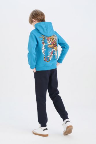 Erkek Çocuk 2'li Takım Kapüşonlu Baskılı Sweatshirt Beli Lastikli Eşofman Altı
