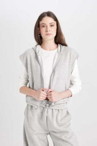 Grey Woman Back to School Loose Fit Zippered Sweatshirt Cardigan 3182820 DeFacto
