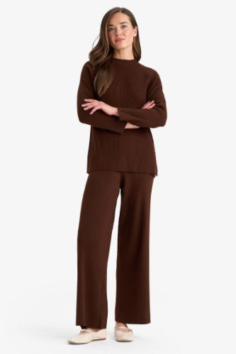Triko Pantolon Regular Fit Basic Düz Beli Lastikli Düz Paça