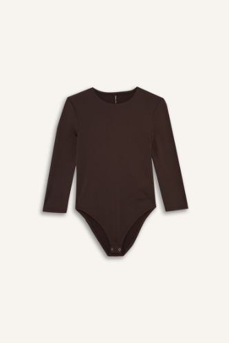 Bisiklet Yaka Uzun Kollu Çıtçıtlı Body