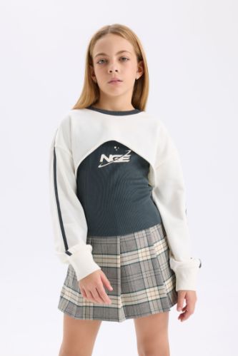 Kız Çocuk Bisiklet Yaka Dijital Baskılı Sweatshirt