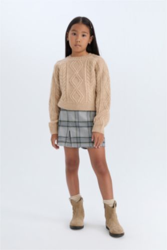 بنات رمادي فاتح Girl Plaid Short Skort