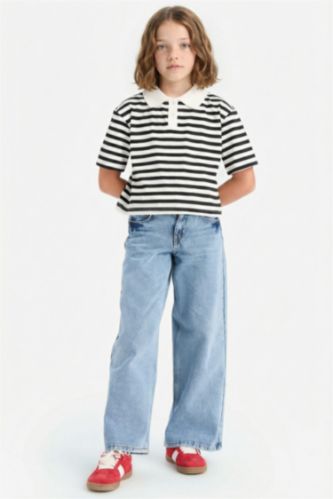 بنطرون بناتي برجل واسع وايد ليج بجيب