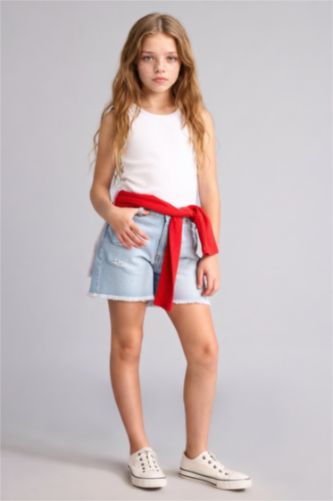 Қыздар Және Жасөспірімдер Ашық Көк Қыз балаларға арналған жыртық бөлшекті мақта шорты