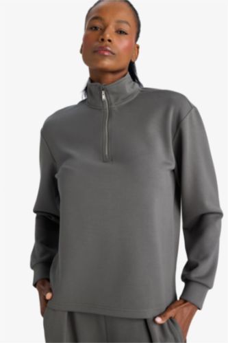 Oversize Geniş Kalıp Yarım Fermuarlı Modal Sporcu Sweatshirt