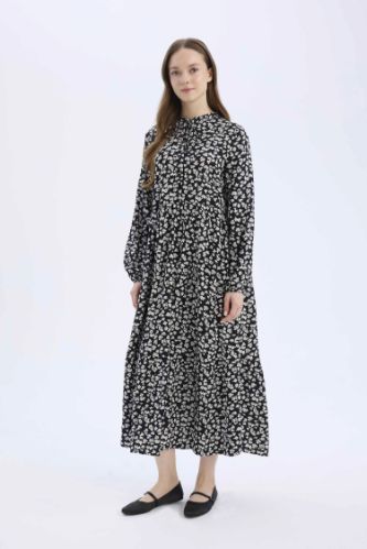 Crew Neck Printed Viscose Dress