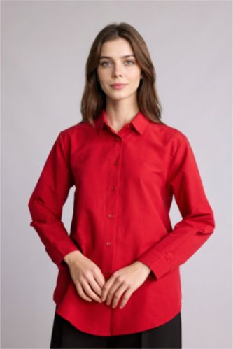 Kadın Koyu Kırmzı Relaxed Fit Uzun kollu Poplin Tunik