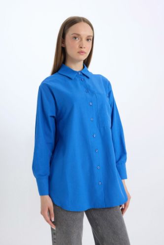 Relax Fit Poplin Basic Düz Uzun Kollu Gömlek Tunik