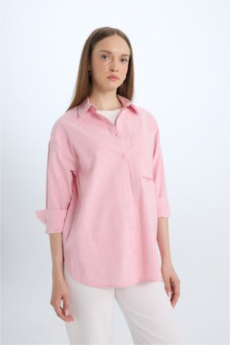 WOMAN Pink Relax Fit Poplin Shirt Collar Long Sleeve Tunic