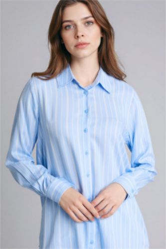 Woman Blue Relax Fit Viscose Long Sleeve Tunic