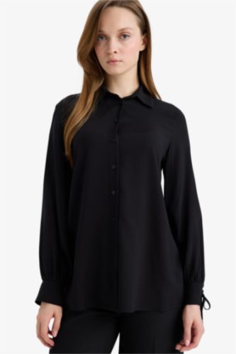 FEMME Noir Tunique en viscose à manches longues Coupe régulière