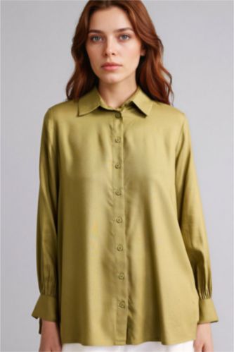 Woman Olive Regular Fit Viscose Long Sleeve Tunic