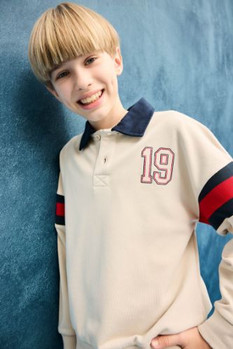 Erkek Çocuk Oversize Geniş Kalıp Polo Yaka Sweatshirt