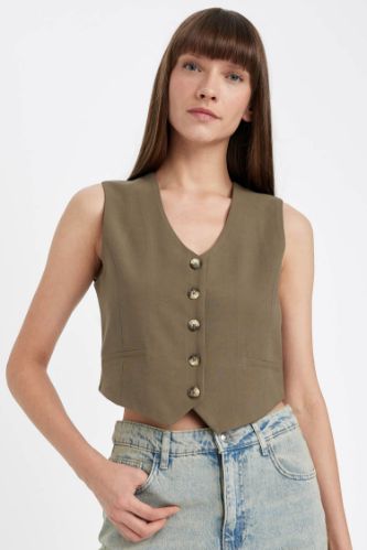 Regular Fit Blazer Yelek V Yaka Düğmeli Yelek