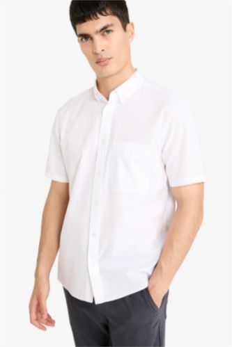 Regular Fit Polo Collar Oxford Short Sleeve Shirt