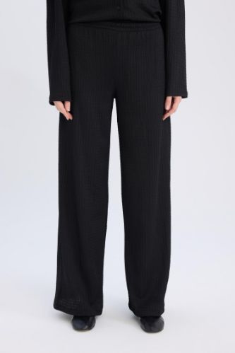 Bürümcük Pantolon Straight Fit Beli Lastikli Basic Düz Geniş Bol Paça