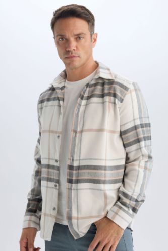 Regular Fit Polo Yaka Pamuklu Kareli Uzun Kollu Gömlek