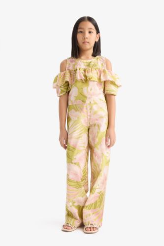 Kız Çocuk Desenli Wide Leg Geniş Paça Pamuklu Pantolon